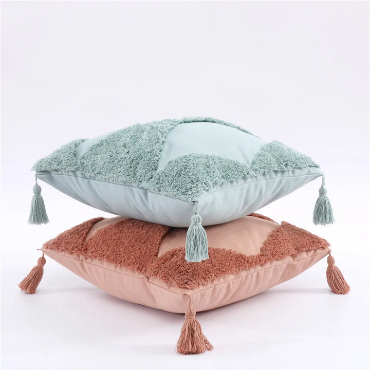 Boho Tufted Cushion Cover – Geometric Tribal Pillow