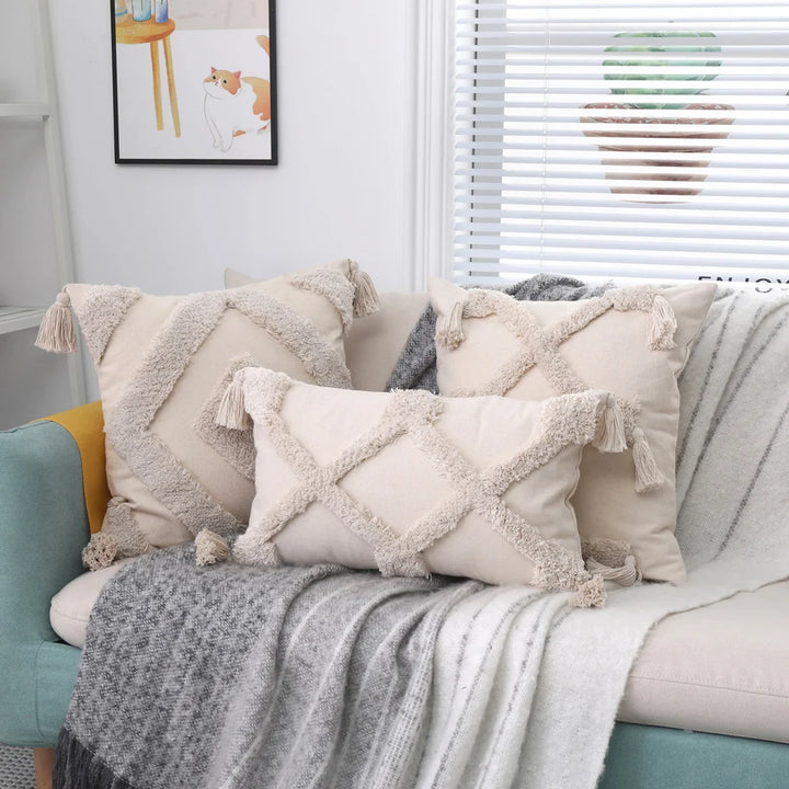 Boho Tufted Pillow Cover – Tassel Cotton Cushion Case