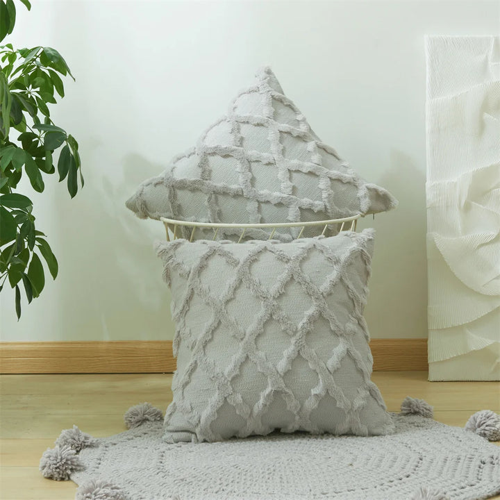 3D Plush Geometric Embroidered Cushion Cover