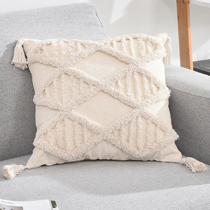 Boho Tufted Pillow Cover – Tassel Cotton Cushion Case
