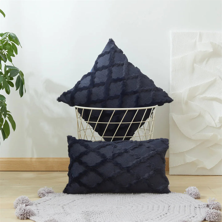 3D Plush Geometric Embroidered Cushion Cover
