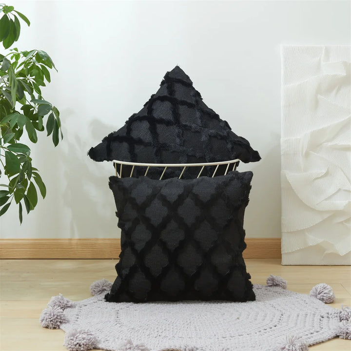 3D Plush Geometric Embroidered Cushion Cover