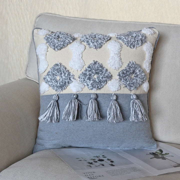 Boho Tassel Cushion Cover – Tufted Moroccan Macrame Pillow