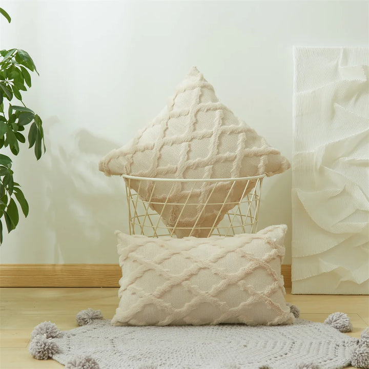 3D Plush Geometric Embroidered Cushion Cover