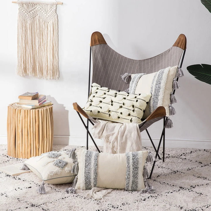 Boho Tufted Pillow Cover – Tassel Cotton Cushion Case