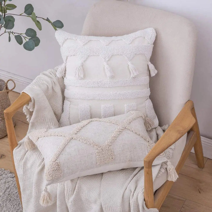 Moroccan Boho Tufted Tassel Cushion Cover – Decorative Pillow