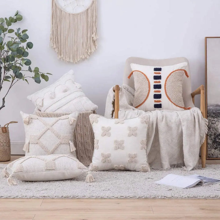 Moroccan Boho Tufted Tassel Cushion Cover – Decorative Pillow