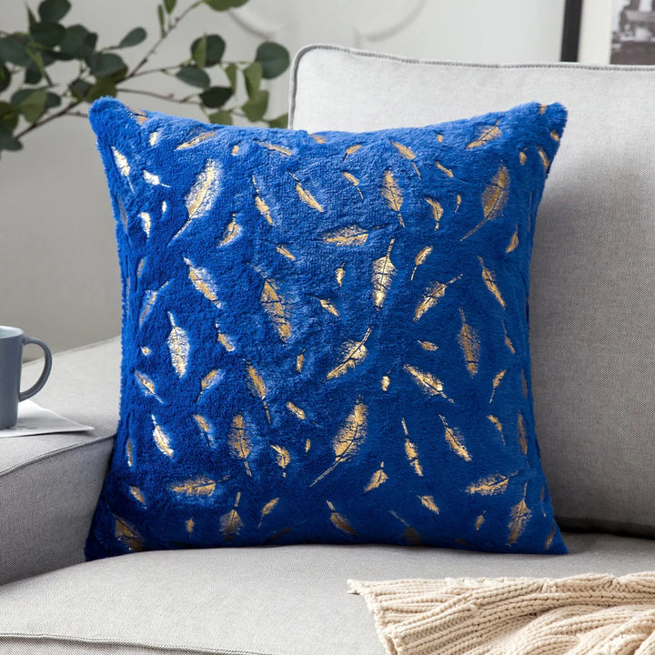 Faux Fur Pillow Cover – Gold Leaf Plush Cushion