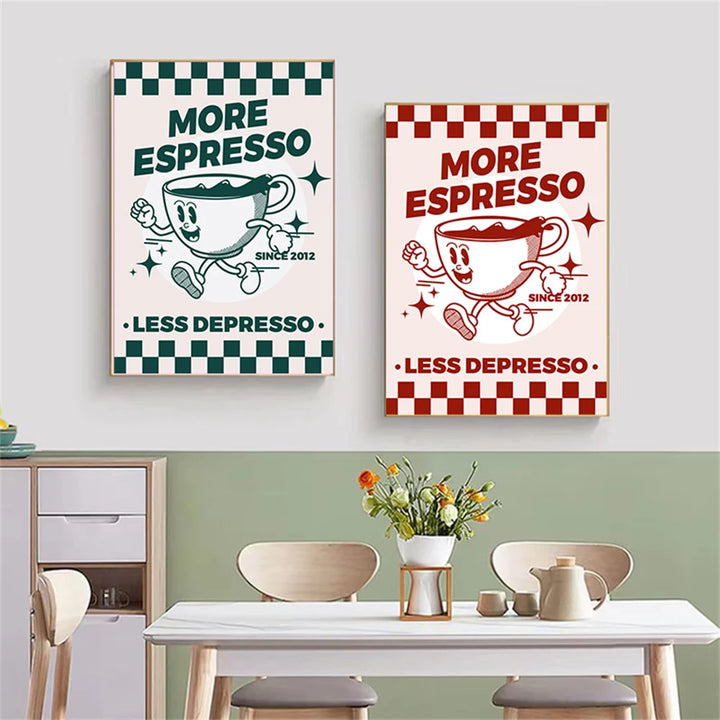 "More Espresso Less Depresso" Wall Art – Funky Coffee Quote Canvas Print for Kitchen, Café & Home Décor