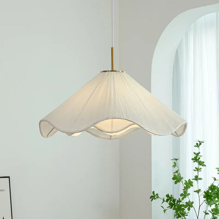 Nordic Fabric LED Chandelier – Modern White Pendant Light