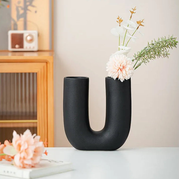 U Shape Ceramic Vase – Modern Centerpiece for Home Decor