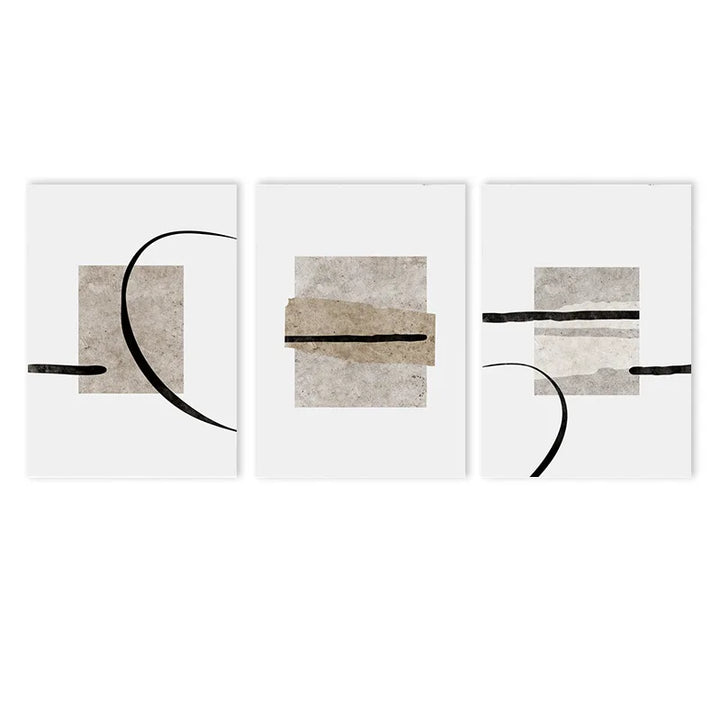 Beige and Black Abstract Line Art – Minimalist Canvas Wall Decor