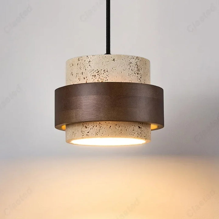 Retro LED Cave Stone Pendant Light – Creative Wooden Hanging Lamp for Dining Room, Living Room & Bedroom Decor