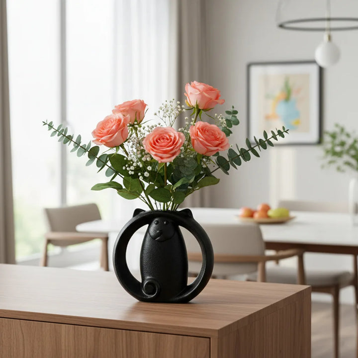 Abstract Cat Ceramic Vase – Modern Minimalist Animal Decor