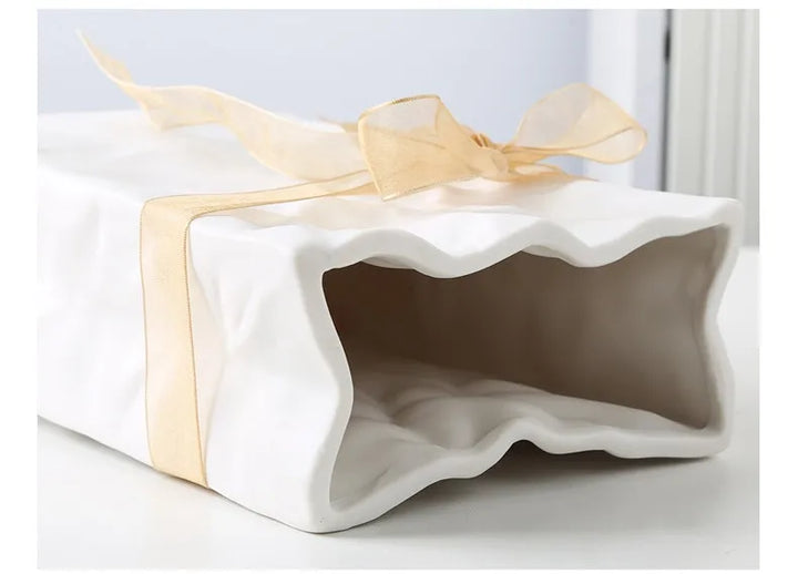 Ceramic Paper Bag Vase – Nordic Modern Home Decoration