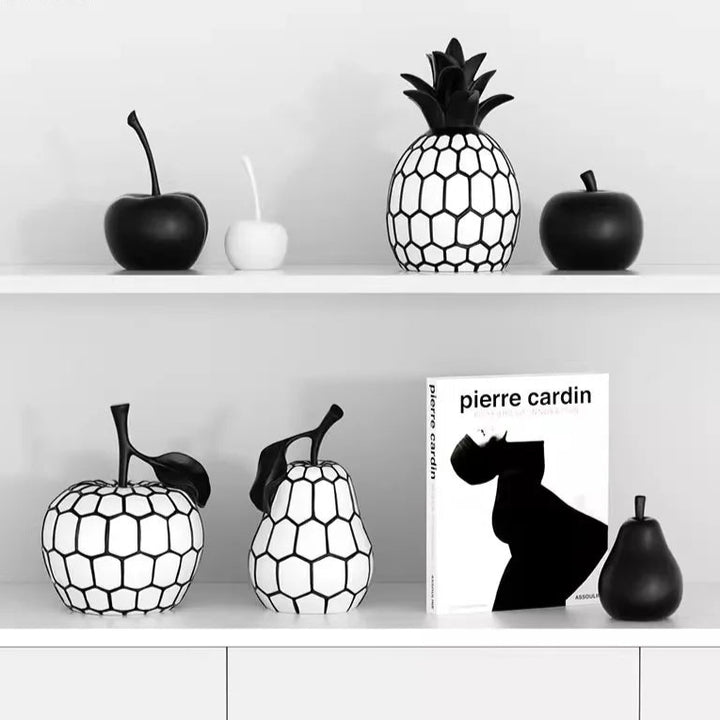 Black & White Stripe Fruit Statue – Modern Resin Decor