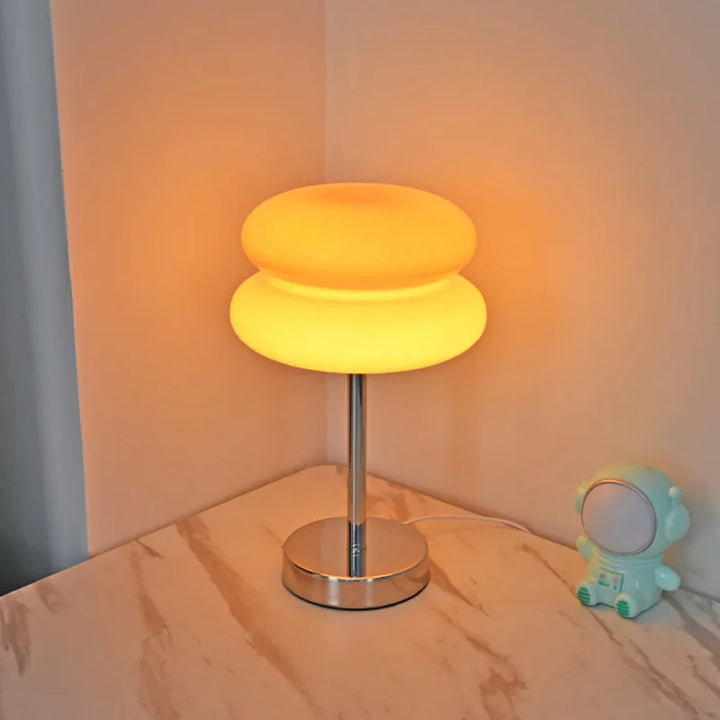 Stained Glass Egg Tart Table Lamp – Retro Mushroom Bedside & Desk Light for Bedroom, Study, Living Room Décor