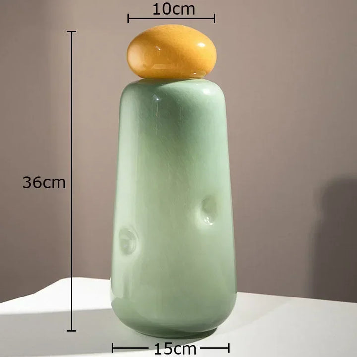 Elliptical Colored Glass Vase – Modern Desk Flower Pot