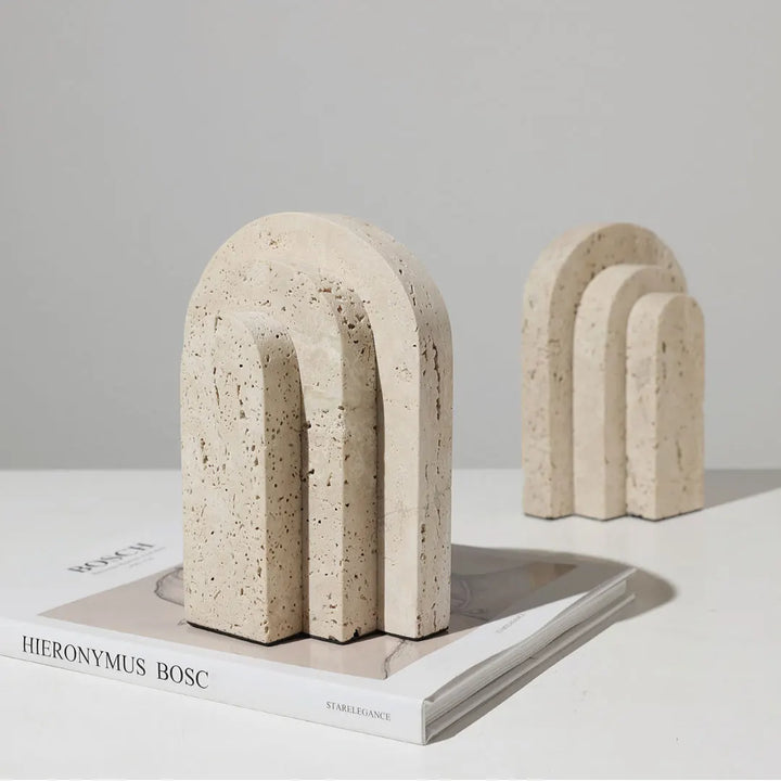 Natural Travertine Marble Bookends – U Shape Stone Holder