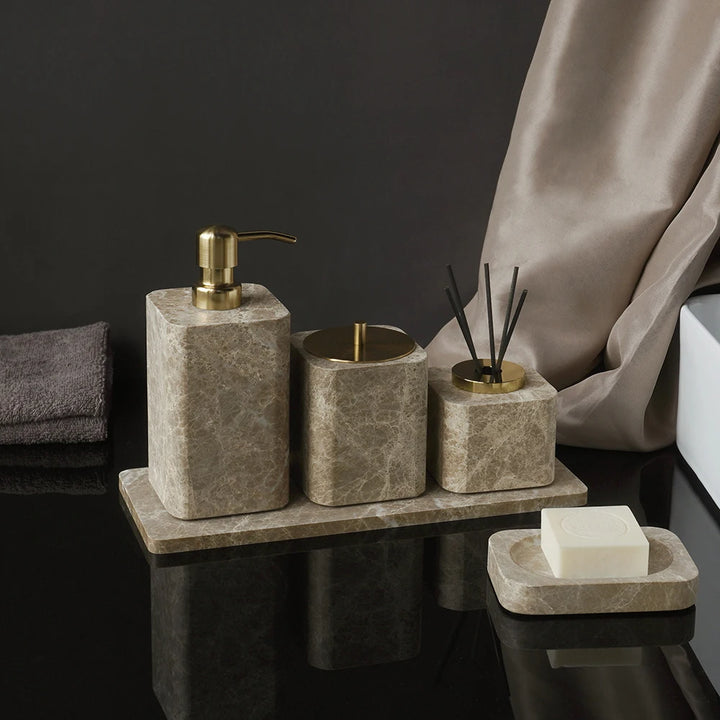 Emperador Marble Bathroom Set – Natural Stone Soap Dish & Tray