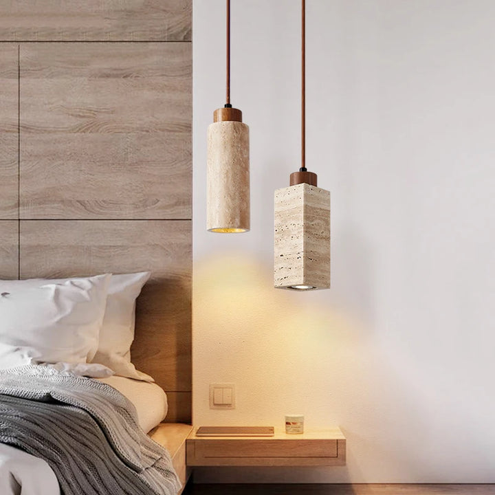 Yellow Travertine Pendant Lamp – Wabi-Sabi Marble Light