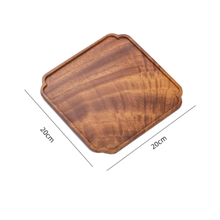 Japanese Walnut Wood Cloud Plate – Square Wooden Tray for Snacks, Fruits, or Breakfast | Minimalist Decorative Serving Platter for Dining & Living Room