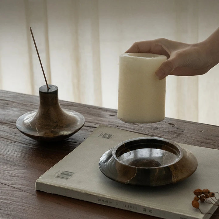 Vintage Travertine & Marble Stick Incense Holder
