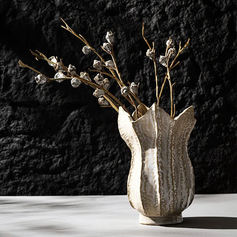 Nordic 5-Petal Ceramic Vase – Modern Wabi-Sabi Decor