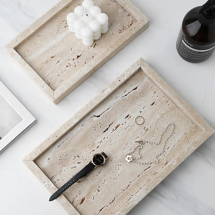 Minimalist Travertine Marble Tray – Vanity & Jewelry Decor