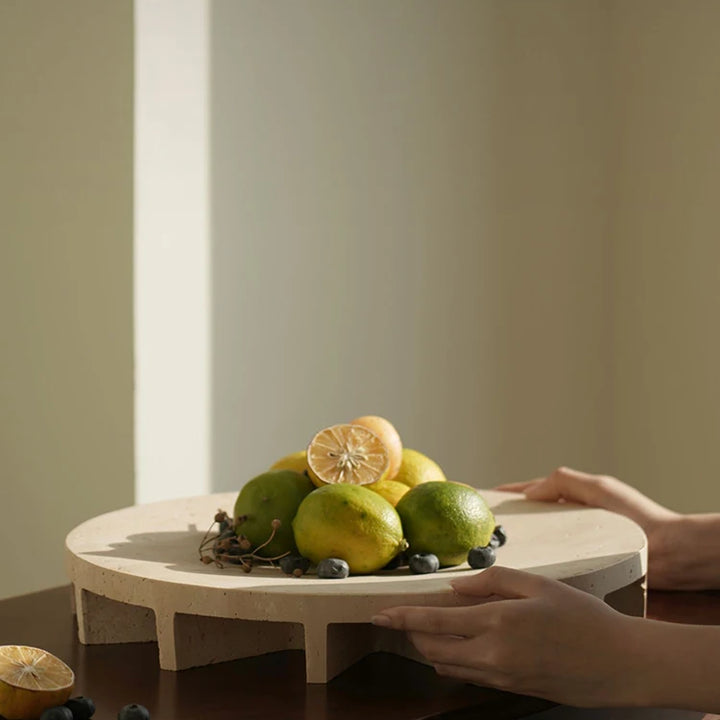 Travertine Pedestal Bowl – Decorative Marble Fruit Tray