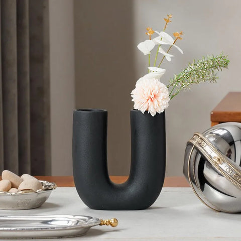 U Shape Ceramic Vase – Modern Centerpiece for Home Decor