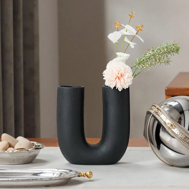 U Shape Ceramic Vase – Modern Centerpiece for Home Decor