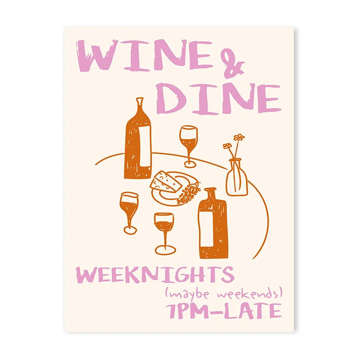 Vintage Wine & Food Poster – Minimalist Bar Wall Art