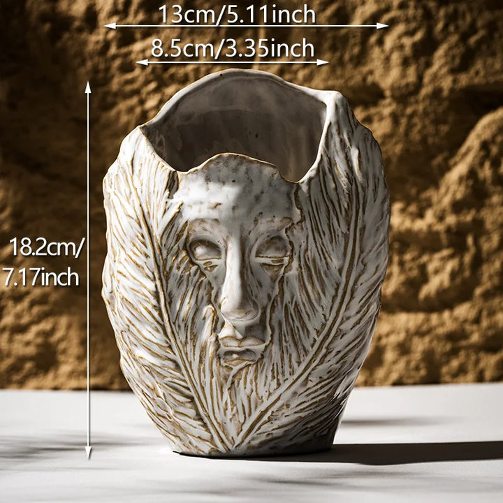 Abstract Face Ceramic Vase – Nordic Tabletop Decor