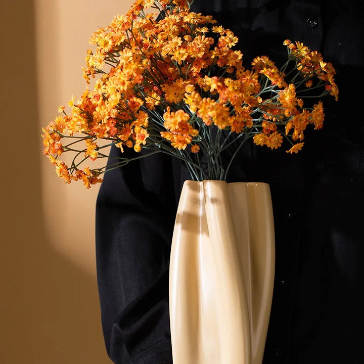 Colorful Curved Ceramic Vase – Modern Table Centerpiece