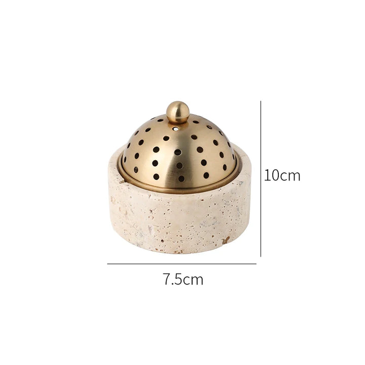 Travertine Oud & Bakhoor Burner with Brass Cover