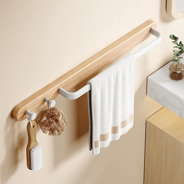 Wood & Aluminum Bathroom Towel Rack – No Punch Hook