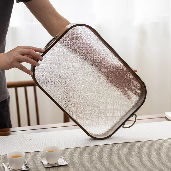 Acrylic Bamboo Tea & Pastry Tray – Minimalist Handle Serving Tray for Home, Kitchen, or Hotel