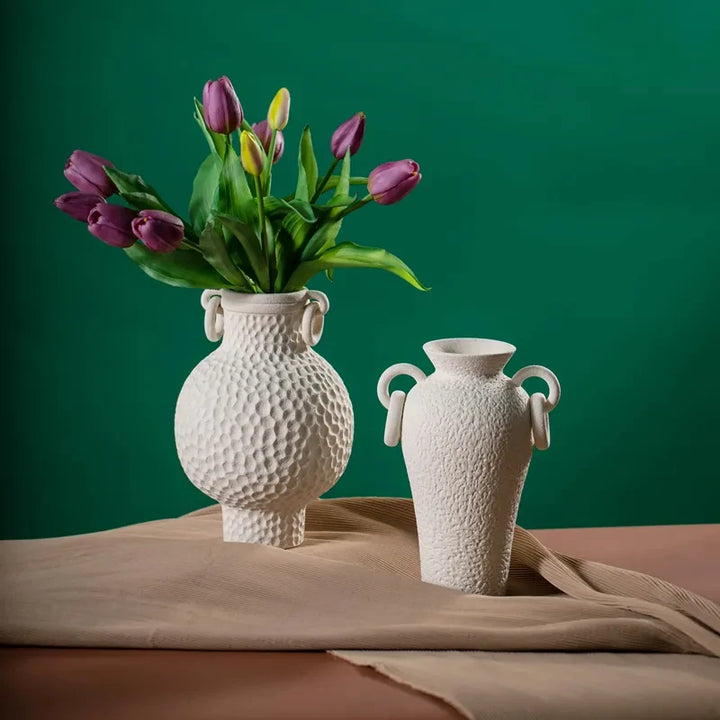 Nordic Ceramic Amphora Vase – Handmade Table Centerpiece