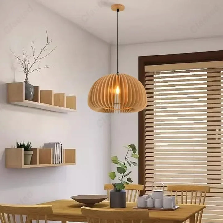 Creative Wooden LED Pendant Light – Vintage Modern Ceiling Lamp