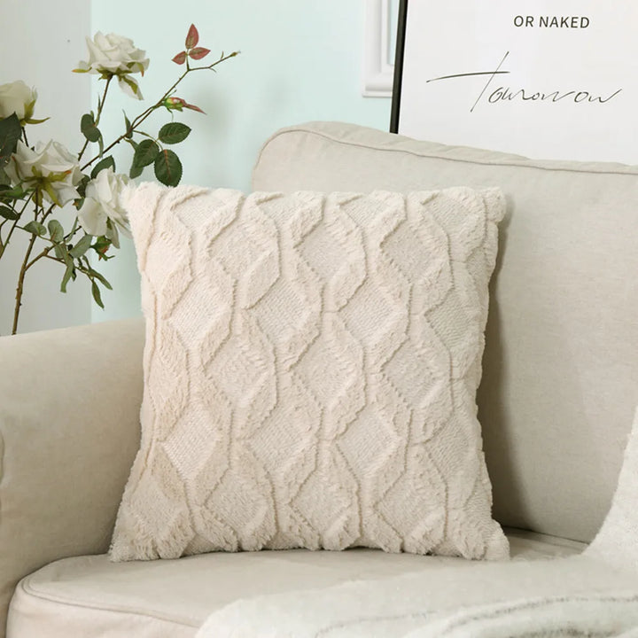 3D Plush Geometric Embroidered Cushion Cover