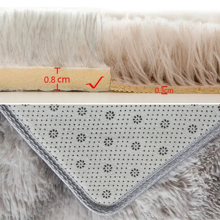 Round Plush Carpet – Gray Fluffy Area Rug for Living Room