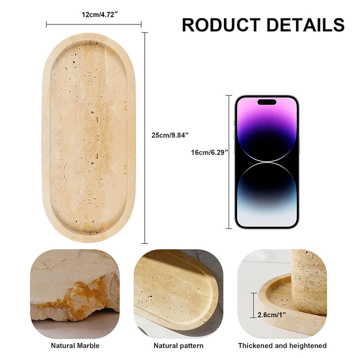 Natural Travertine Marble Tray – Elegant Stone Organizer for Bathroom, Vanity, Jewelry, Perfume & Decor | Handmade Luxury Gift