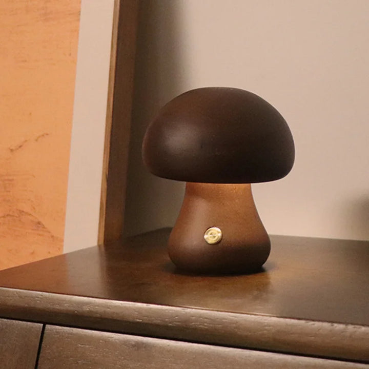 Cute Wooden Mushroom Night Light – Touch Bedside Lamp