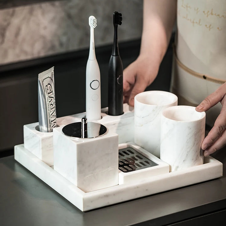 Volakas White Marble Bathroom Accessories Set