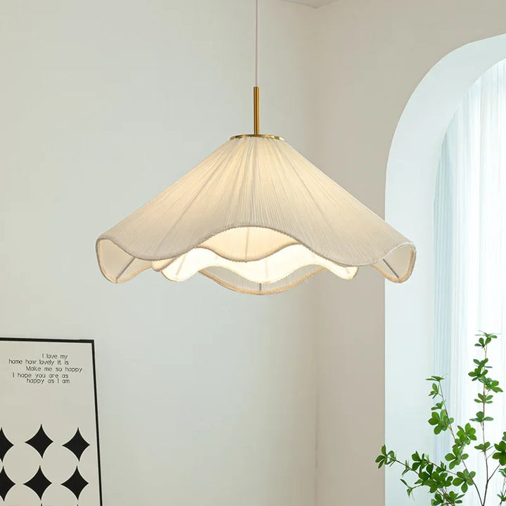Nordic Fabric LED Chandelier – Modern White Pendant Light
