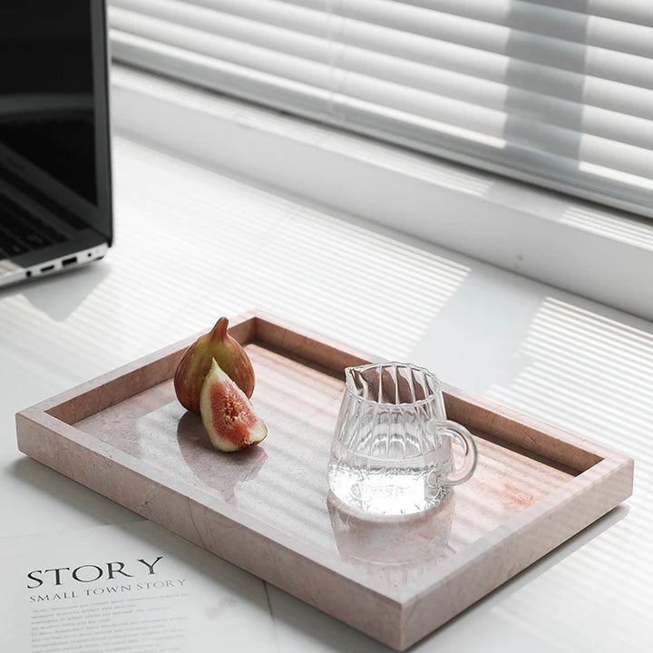 Pink Marble Vanity Tray – Natural Stone Perfume & Jewelry Organizer