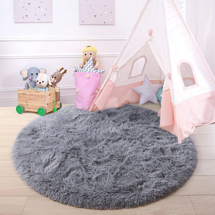 Round Plush Rug – Soft Fluffy Carpet for Living Room & Kids Room