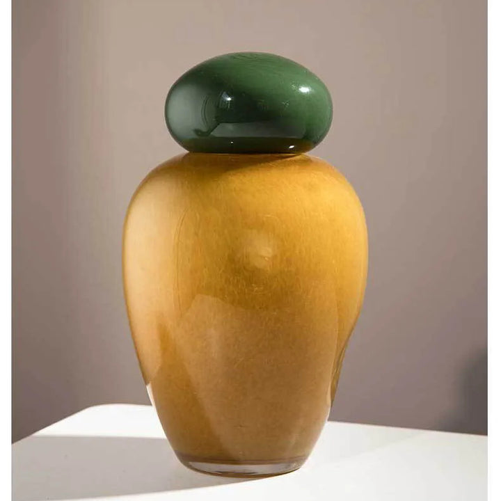 Elliptical Colored Glass Vase – Modern Desk Flower Pot