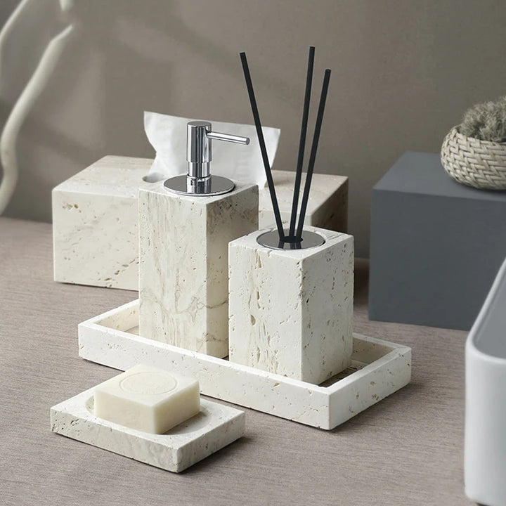 Beige Travertine Bathroom Set – Natural Marble Accessories
